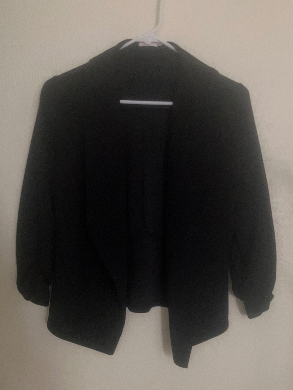 POGTMM Blazer Open Front Women's Size M Black 3/4 Sleeves Ruched Cuffs